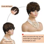 Short Pixie Wigs for Black Women Auburn Pixie Cut Wigs with Bangs Short Curly Wig for Black Women Natural Bowl Cut Wig Synthetic Black and Auburn Wigs for Women 1B/30 Color Pixie Wigs(Ombre Auburn) - Image 5