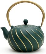 TOPTIER Japanese Cast Iron Teapot with Infuser, Stovetop Safe Teakettle, Wave Design, Enameled Interior, 30 oz (900 ml), Green - Image 2