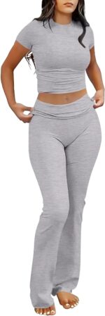 ANRABESS Lounge Sets for Women 2 Piece Foldover Yoga Flare Leggings Pants Crop Tops Casual Y2K Outfits Matching Tracksuit Set - Image 2