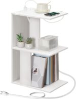 End Table with Charging Station, Narrow Side Table for Small Spaces with USB Ports and Outlets, Bedside Nightstand with Light, Narrow Table for Living Room, White ETWT18E01Z - Image 2