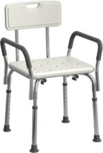 Medline Shower Chair for Inside Shower, Heavy Duty, 350 lb Capacity, Adjustable Height, Non-Slip Seat with Padded Armrests & Back, White - Image 2