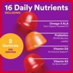 SmartyPants Organic Toddler Multivitamin Gummies: Probiotics, Omega 3 (ALA), Vitamin D3, C, Vitamin B12, B6, A, K & Zinc, Beta Carotene, Gluten Free, Three Fruit Flavors, 60 Count (30 Day Supply) - Image 5