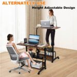 Adjustable Table Student Computer Desk Portable Home Office Furniture Small Spaces Sofa Bedroom Bedside Learn Play Game on Wheels Movable with Storage Size 31.5 * 15.7 in Oak D - Image 5