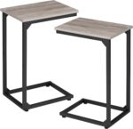 AMHANCIBLE C Shaped End Table Set of 2, Couch Tables That Slide Under, TV Tray Snack Table for Sofa, Small Side Table for Couch, Small Space, Living Room, Greige HET02CGY - Image 2