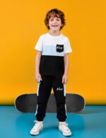 Size 6-12 Years Boys Fashion Clothes Spring Summer Short Sleeve Top & Pants Color Block Clothing Sets - Image 3