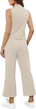 SAMPEEL Two Piece Sets for Women Summer Outfits Lounge Sets Mock Neck Tops Wide Leg Crop Pants Vacation Travel Outfits - Image 6
