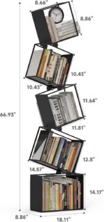 5-Tier Metal Geometric Bookshelf – Modern Narrow Floor Bookcase, Space-Saving Organizer for Living Room, Bedroom, Office, Corner – Black - Image 4