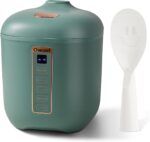 CHACEEF Mini Rice Cooker 2 Cups Uncooked, 1.2L Rice Cooker Small, Portable Non-Stick Small Travel Rice Maker, BPA Free, Smart Control Multifunction Cooker with 24 Hours Timer Delay & Keep Warm Function, Green - Image 2