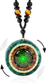 Day Day Up Orgonite Necklace - Sri Yantra Rotatable Pendant For Anti Stress Anxiety & Meditation - Malachite And Tiger Stone For Spiritual Healing & Positive Energy - Image 2
