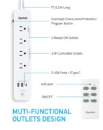 Remote Control Power Strip with 3 USB Surge Protector Power Strip with 3 RF Controlled Outlets, 5ft Extension Cord, 15A/1875W Remote Control Outlet for Household and Workstation Appliances - Image 3