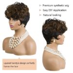 Short Pixie Wigs for Black Women Auburn Pixie Cut Wigs with Bangs Short Curly Wig for Black Women Natural Bowl Cut Wig Synthetic Black and Auburn Wigs for Women 1B/30 Color Pixie Wigs(Ombre Auburn) - Image 4