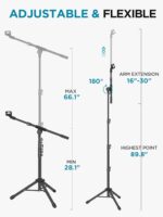InnoGear Microphone Stand, Tripod Boom Arm Floor Mic Stand Height Adjustable Heavy Duty with Carrying Bag 2 Mic Clips 3/8" to 5/8" Adapter for Singing Podcast for Blue Yeti Shure SM58 SM48 Samson Q2U - Image 4