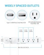 Remote Control Power Strip with 3 USB Surge Protector Power Strip with 3 RF Controlled Outlets, 5ft Extension Cord, 15A/1875W Remote Control Outlet for Household and Workstation Appliances - Image 4