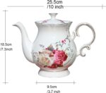 Jomop European Style Ceramic Flower Teapot Coffee Pot Water Pot Porcelain Gift Large 5.5 Cups (1, Rose) - Image 6