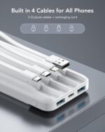 Portable Charger with Built in Cables, Portable Charger with Cords Wires Slim 10000mAh Travel Battery Pack 6 Outputs 3 Inputs 3A Fast Charging Power Bank for Samsung Google Pixel LG Moto iPhone iPad - Image 3