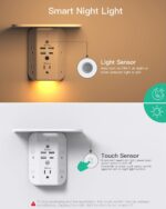 Wall Outlet Extender with Shelf and Night Light,Surge Protector,USB Wall Charger with 5 AC Outlets and 3 USB Ports 1 USB C Outlet Wide Space 3-Sided Power Strip Multi Plug Outlets… - Image 4