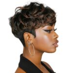 Short Pixie Wigs for Black Women Auburn Pixie Cut Wigs with Bangs Short Curly Wig for Black Women Natural Bowl Cut Wig Synthetic Black and Auburn Wigs for Women 1B/30 Color Pixie Wigs(Ombre Auburn) - Image 6