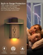 Wall Outlet Extender with Shelf and Night Light,Surge Protector,USB Wall Charger with 5 AC Outlets and 3 USB Ports 1 USB C Outlet Wide Space 3-Sided Power Strip Multi Plug Outlets… - Image 5