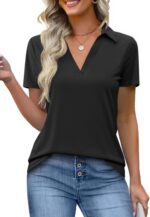 Imily Bela Womens Short Sleeve Polo Shirts V Neck Business Dressy Casual Tops Summer Collared Trendy Tees - Image 2