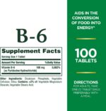 Nature's Bounty Vitamin B6 100mg Tablets - Supports Energy Metabolism & Nervous System Health, 100 Ct - Image 3