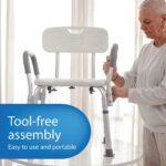 Medline Shower Chair for Inside Shower, Heavy Duty, 350 lb Capacity, Adjustable Height, Non-Slip Seat with Padded Armrests & Back, White - Image 7