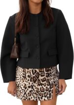 Cicy Bell Womens Balloon Long Sleeve Blazer Cropped Collarless Button Down Suit Jackets Business Casual Fall Outerwear - Image 2