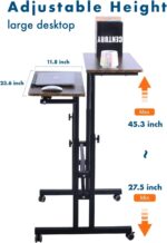 AIZ Mobile Standing Desk, Adjustable Computer Desk Rolling Laptop Cart on Wheels Home Office Computer Workstation, Portable Laptop Stand for Small Spaces Tall Table for Standing or Sitting, by - Image 4