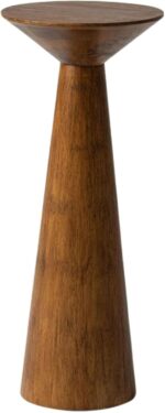 Farmhouse Tall Pedestal End Table Small Solid Wood Martini Table Plant Stand Modern Round Drink Table for Small Space Living Room, Walnut - Image 2