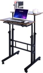 AIZ Mobile Standing Desk, Adjustable Computer Desk Rolling Laptop Cart on Wheels Home Office Computer Workstation, Portable Laptop Stand for Small Spaces Tall Table for Standing or Sitting, by - Image 2