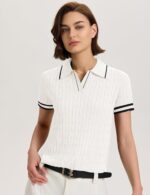 Micoson Womens Short Sleeve Lightweight Sweater Tops Lapel V Neck Cable Knit Polo Shirts Summer Loose Casual Outfits 2025 - Image 5