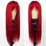 QD-Tizer Red Color Long Silky Straight Wigs with Bangs Synthetic No Lace Wig for Fashion Women Heat Resistant Natural Looking Hair Wig for Party Cosplay - Image 3