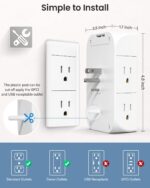 Wall Outlet Extender with Shelf and Night Light,Surge Protector,USB Wall Charger with 5 AC Outlets and 3 USB Ports 1 USB C Outlet Wide Space 3-Sided Power Strip Multi Plug Outlets… - Image 9