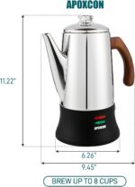 Electric Coffee Percolator Stainless Steel Coffee Pot with Two Tough Glass Clear Brew Progress Knob & Treated Solid Wood Handle & On/OFF Switch Auto Keep Warm Cordless Serve (8 Cup) - Image 4
