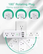 Outlet Extender with Rotating Plug, Mifaso Surge Protector 6 AC Multi Plug Wall Outlets and 3 USB Ports, 1800 Joules, 3-Sided Swivel Power Strip Spaced Splitter for Home, Travel, Dorm Room Essentials - Image 3