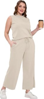 SAMPEEL Two Piece Sets for Women Summer Outfits Lounge Sets Mock Neck Tops Wide Leg Crop Pants Vacation Travel Outfits - Image 5