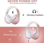 ZIHNIC Bluetooth Headphones Over-Ear, Foldable Wireless and Wired Stereo Headset Micro SD/TF, FM for Cell Phone,PC,Soft Earmuffs &Light Weight for Prolonged Wearing(Rose Gold) - Image 6