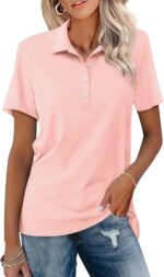 Womens Polo Shirts Short Sleeve Button Lapel Collared Summer Tops Business Casual Basic Tees - Image 2