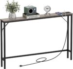 Tohomeor 5.9" Skinny Behind Sofa Console Table with Charging Station 47.2" Narrow Long Behind Couch Table with Power Outlets USB Ports Thin Entry Table for Entryway Living Room Hallway Retro Grey - Image 2