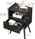 Black Nightstand,Modern Bedside Table with Storage Drawer and Open Wood Shelf, for Living Room, Bedroom and Small Spaces, Accent Night Stand with Solid Wood Legs, Easy Assembly,Classic Black - Image 3
