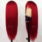 QD-Tizer Red Color Long Silky Straight Wigs with Bangs Synthetic No Lace Wig for Fashion Women Heat Resistant Natural Looking Hair Wig for Party Cosplay - Image 4