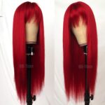 QD-Tizer Red Color Long Silky Straight Wigs with Bangs Synthetic No Lace Wig for Fashion Women Heat Resistant Natural Looking Hair Wig for Party Cosplay - Image 5