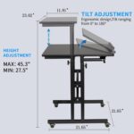 Hadulcet Mobile Standing Desk with Charging Station, Adjustable Standing Computer Desk, Standing Adjustable Laptop Cart with Wheels for Home Office Classroom Black - Image 3