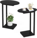 Hosfais Small Side Table End Table, C-Shaped Wood Coffee Table TV Tray for Eating Couch Tables for Small Space, Living Room, Bedroom, Couch, Small Spaces (Black 2 Pack) - Image 2
