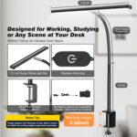LED Desk Lamp for Office Home, Eye-Caring Desk Light with Stepless Dimming Adjustable Flexible Gooseneck, 10W USB Adapter Desk Lamp with Clamp for Reading, Study, Workbench (Black) - Image 4