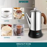 Electric Coffee Percolator Stainless Steel Coffee Pot with Two Tough Glass Clear Brew Progress Knob & Treated Solid Wood Handle & On/OFF Switch Auto Keep Warm Cordless Serve (8 Cup) - Image 8