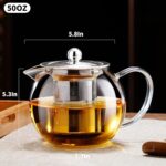 PARACITY Glass Teapot Stovetop 50 OZ/1500ml, Tea pot with Removable 18/8 Stainless Steel Infuser, Borosilicate Clear Tea Kettle, Teapot Blooming and Loose Leaf Tea Maker Tea Brewer for Camping, Travel - Image 5