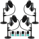 Movo PodPak4T 4-Pack Universal XLR Podcast Microphone Bundle- Includes 4 Cardioid Condenser Mics, Desktop Mic Stands, Pop Filters, Shock Mounts, and Cables for Podcast Equipment - Image 2