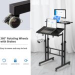 Hadulcet Mobile Standing Desk with Charging Station, Adjustable Standing Computer Desk, Standing Adjustable Laptop Cart with Wheels for Home Office Classroom Black - Image 7