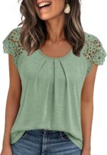 AUTOMET Womens Lace Tops Pleated Short Sleeve Shirts Summer Business Casual Dressy Blouses - Image 2