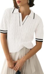 Micoson Womens Short Sleeve Lightweight Sweater Tops Lapel V Neck Cable Knit Polo Shirts Summer Loose Casual Outfits 2025 - Image 2
